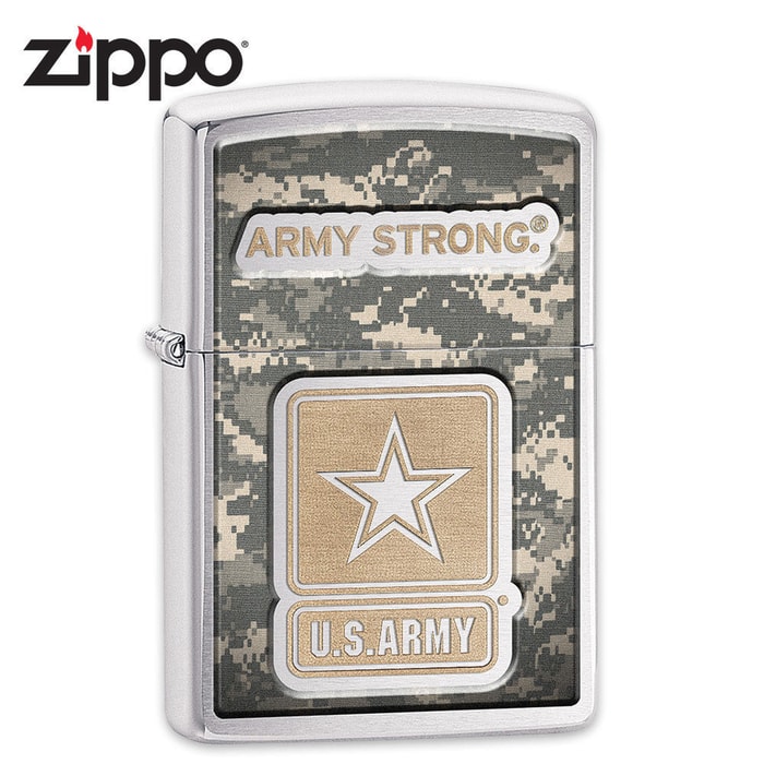 Zippo Army Strong Brushed Chrome Lighter