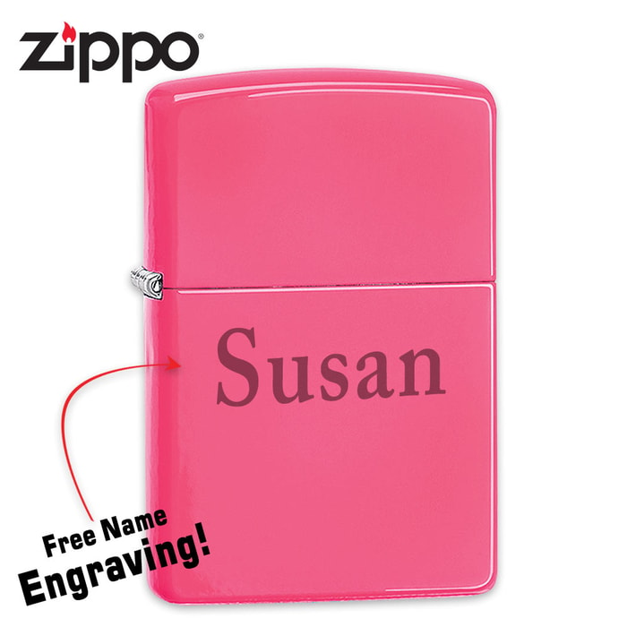 Zippo Classic Neon Pink Lighter - Includes Free Engraving