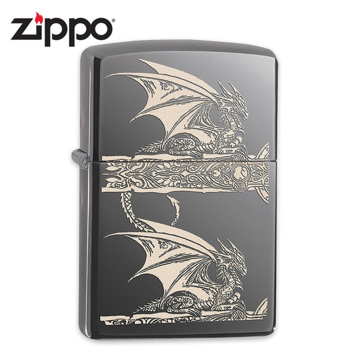 Zippo Laser Engraved Dragon Black Ice