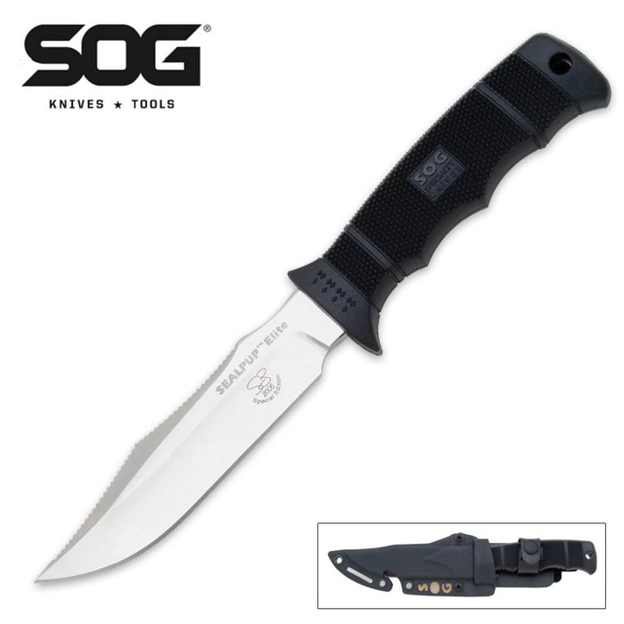 SOG Seal Pup Elite Satin Straight Edge Knife with Nylon Sheath