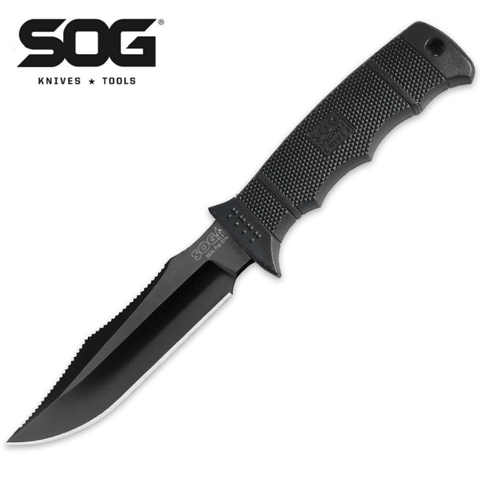 SOG Seal Pup Elite Black Tini Straight Edge Knife with Nylon Sheath