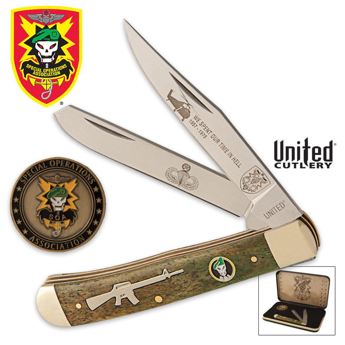 United Cutlery S.O.A. Special Edition Green Trapper Pocket Knife & Coin Box Set