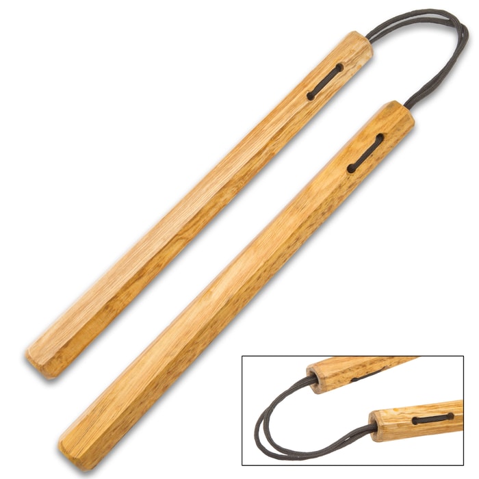 Brown Wooden Nunchaku - Solid Wooden Construction, Sturdy Nylon Cord, Quality Gear - Length 12”