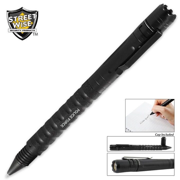 Police Force Tactical Pen LED Flashlight DNA Collector Self Defense Pen