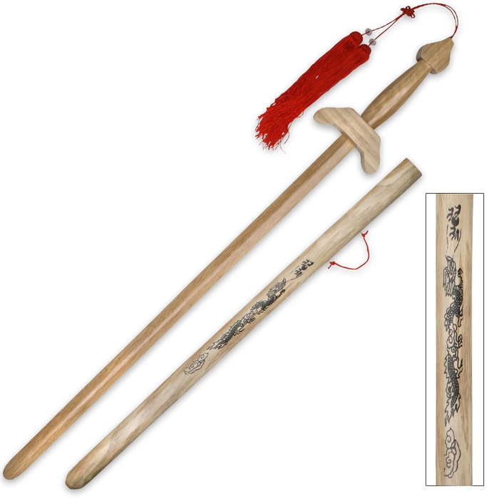 Tai Chi Jian Gim Wooden Training Sword and Scabbard
