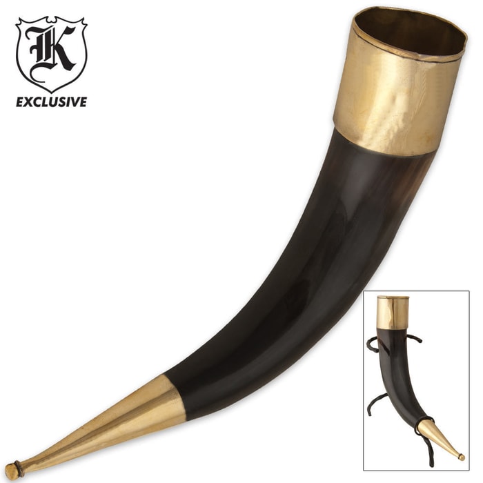 Natural Horn Drinking Horn with Brass Cap - 15"