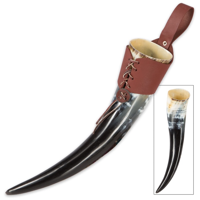 Viking Berserker Natural Ale / Drinking Horn with Leather Holder