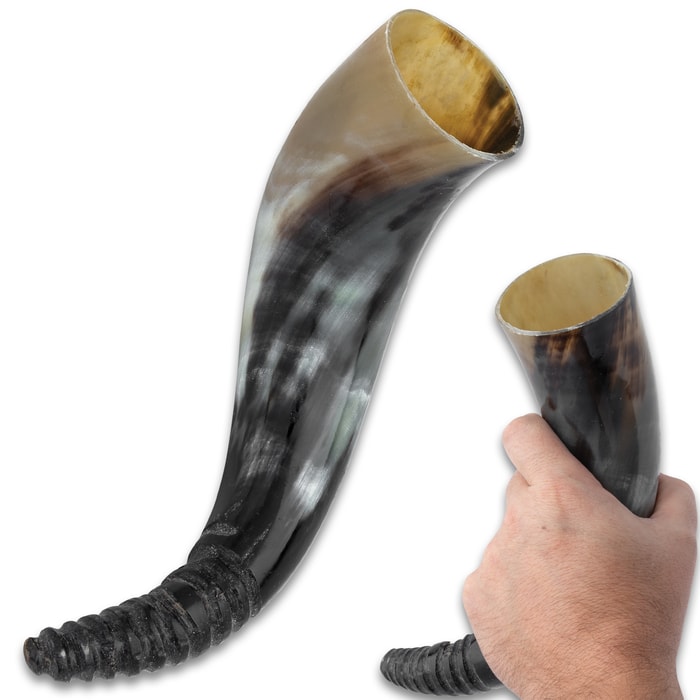 This drinking horn is made of a genuine buffalo horn
