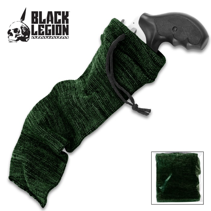 An in-use view of the Black Legion Green Handgun Sock