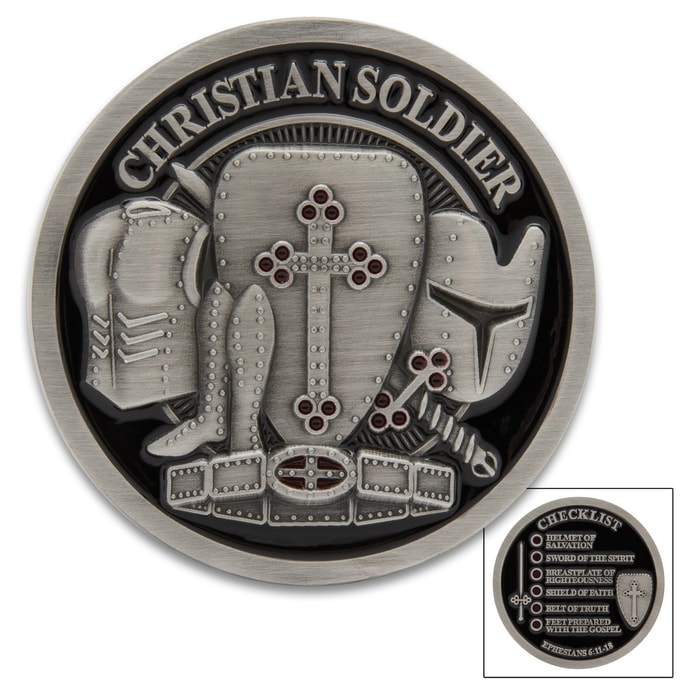 The Christian Soldier Checklist Coin's front view