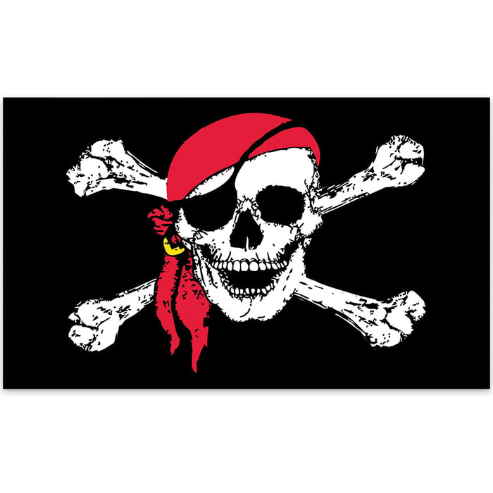 Jolly Roger / Skull and Crossbones Pirate With Red Scarf 3’ x 5’ Polyester Flag