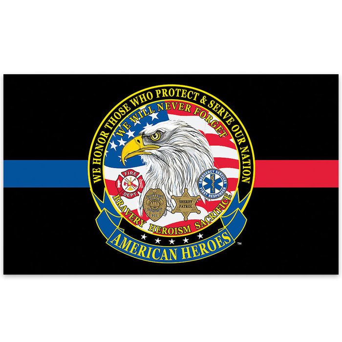 American Heroes Civil Servants Tribute Flag - Firefighters / Law Enforcement / EMS - 3' x 5