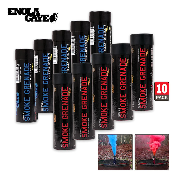 Wire Pull Smoke Grenades Red And Blue 10-Pack