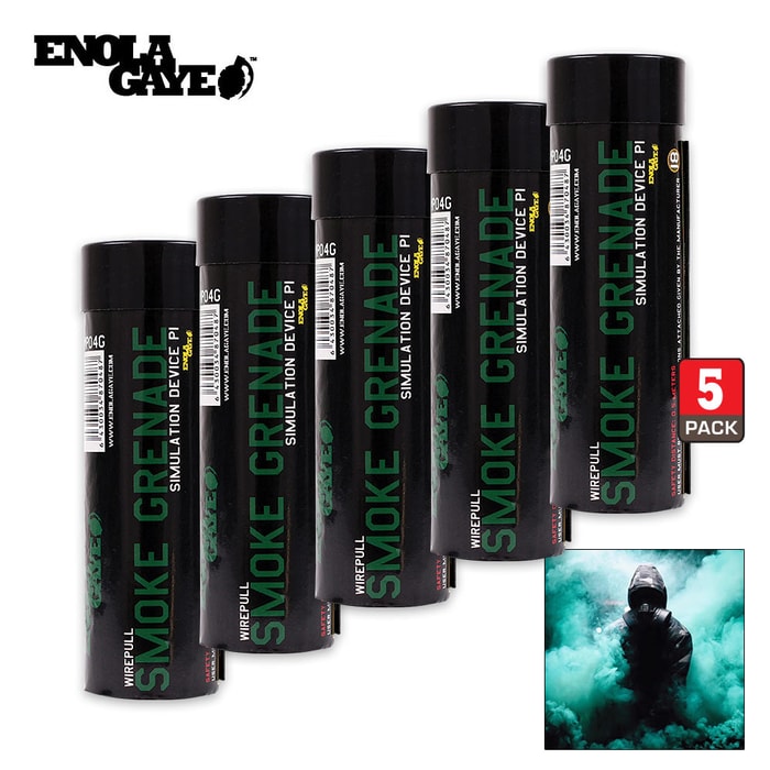 Wire Pull Smoke Grenades Green 5-Pack