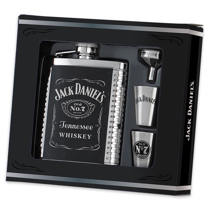Jack Daniel's 4-Piece Stainless Steel Flask and Shotglass Gift Set