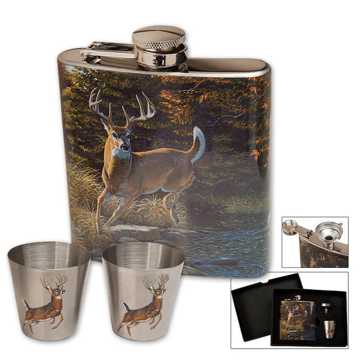 Deer Flask With Shot Glasses