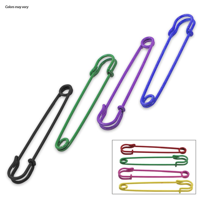 12-Piece Set of 4 Inch Colored Safety Pins