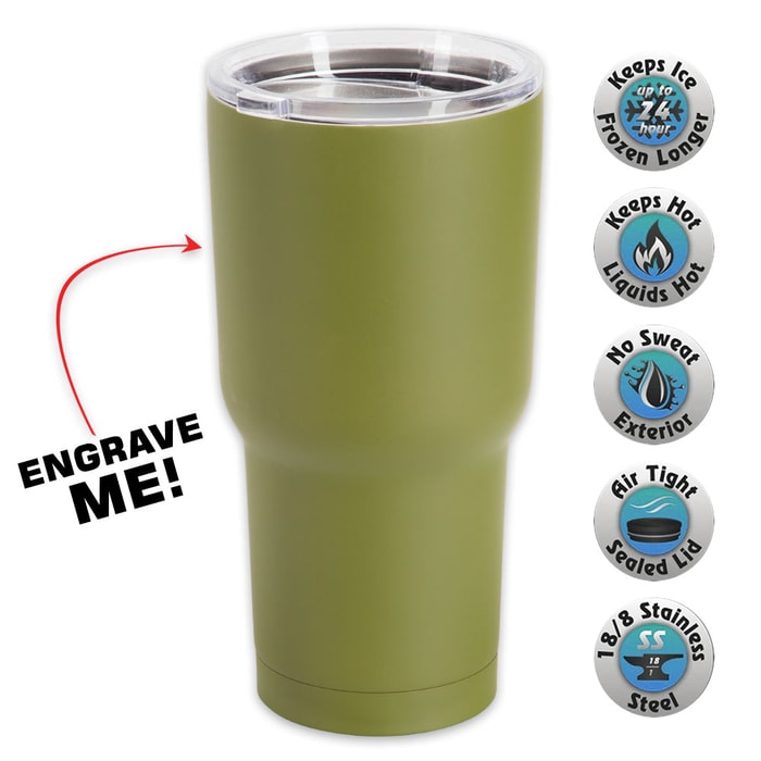 Large Double Walled Matte Olive Drab Insulated Tumbler- 30 Oz