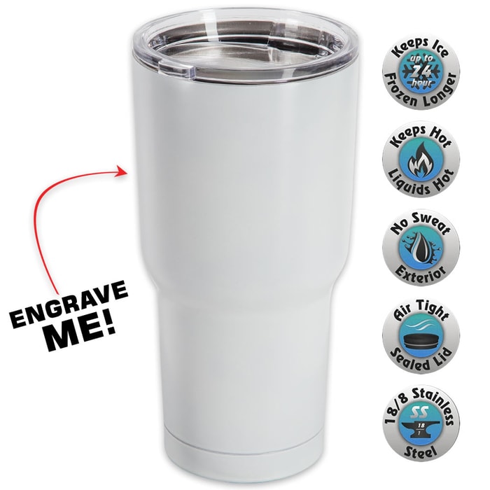 Large Double Walled Matte White Insulated Tumbler- 30 Oz
