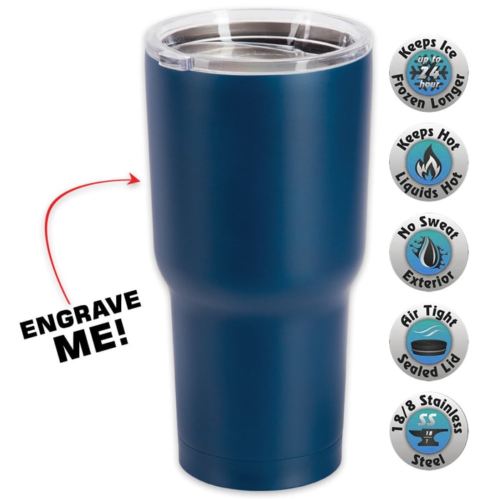 Large Double Walled Matte Blue Insulated Tumbler - 30 Oz