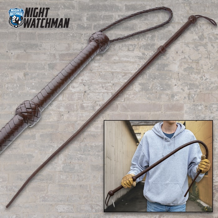 Different views of the Night Watchman Leather Sjambok shown