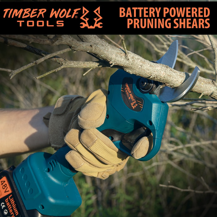 The Timber Wolf Tools Brushless Motor Tree Trimmer shown in use