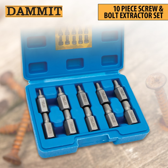 Full image of the Dammit 10 Piece Screw & Bolt Extractor Set.