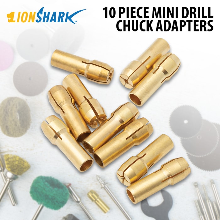 Full image of the Lion Shark 10 Piece Mini Drill Chuck Adapters.