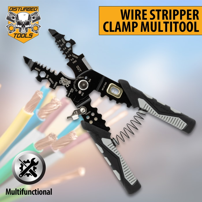 Full image of the Disturbed Tools Wire Stripper Clamp Multitool.