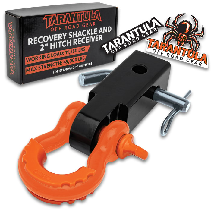 Full image of the Tarantula Off Road Recovery Shackle and 2" Hitch Receiver.