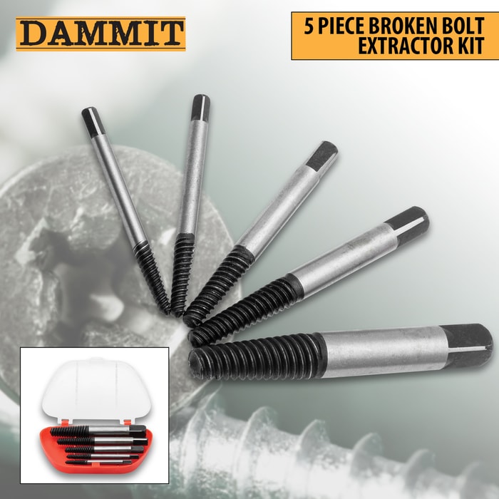 Full image of the Dammit 5 Piece Broken Bolt Extractor Kit.