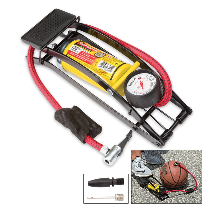 Foot Tire Pump With Gauge For Bed Or Boat