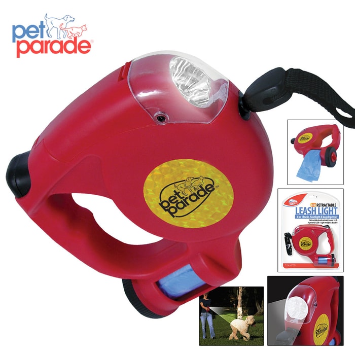 3-in-1 Retractable Dog Leash, Light and Bag Dispenser