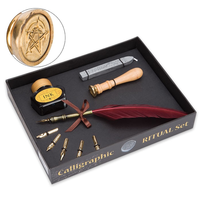 Lo Scarabeo Ritual Calligraphy and Wax Seal Kit - Quill Pen, 5 Nibs, Ink, Wax, Seal