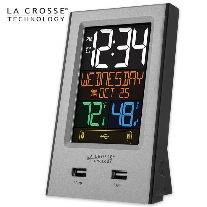 La Crosse Technology Multicolor Digital Alarm Clock and USB Charging Station