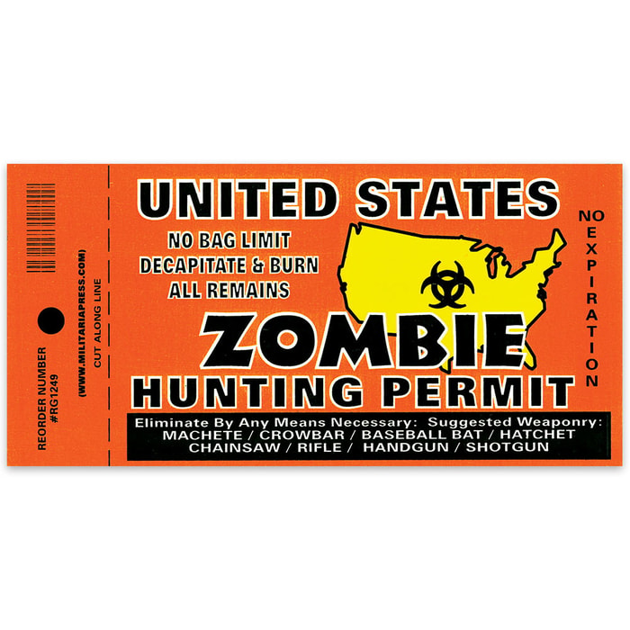 Zombie Hunting Permit 3x10 Bumper Sticker