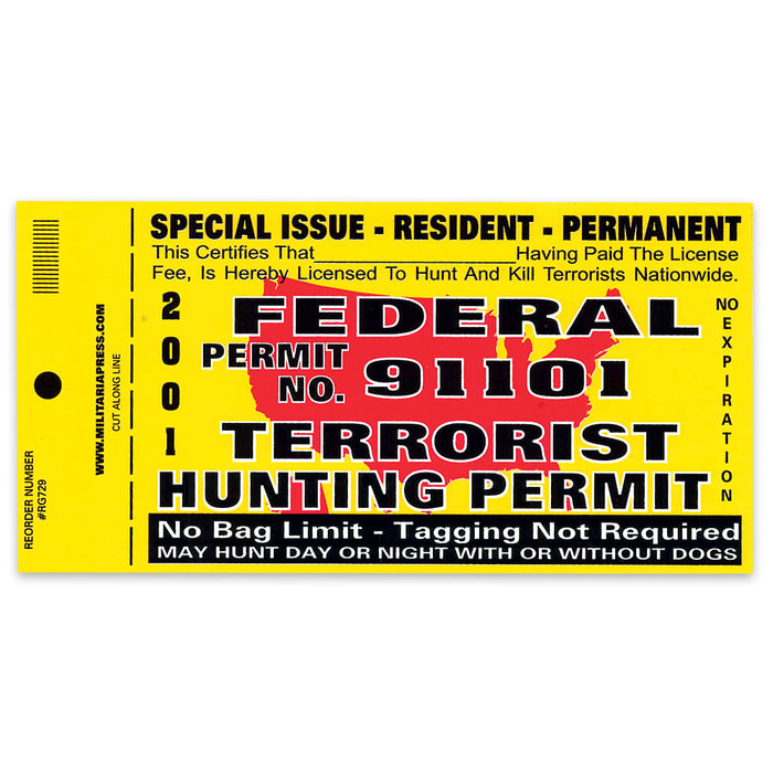 Federal Terrorist Hunting Permit Bumper Sticker