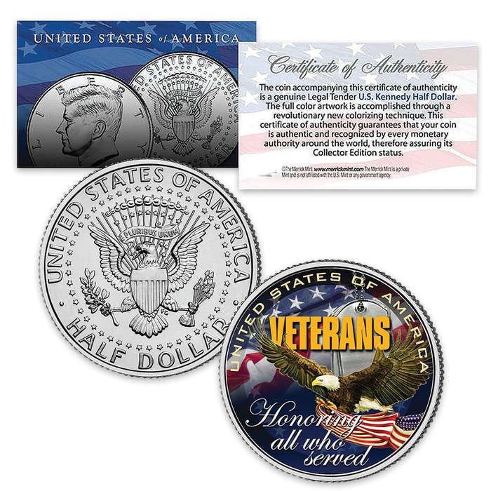 Merrick Mint US Veterans Colorized JFK Half Dollar in Acrylic Coin Capsule