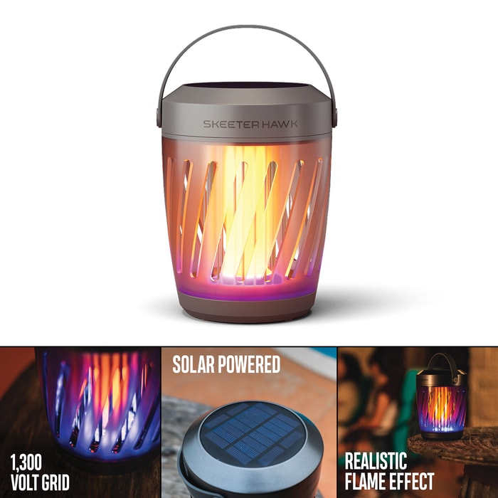 The Nebo Solar Zapper And Lantern features a realistic flickering flame
