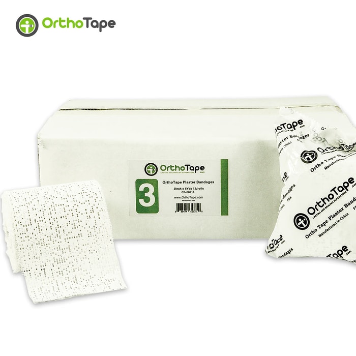 OrthoTape 3" x 15' Plaster of Paris Bandage Rolls - 12-Pack