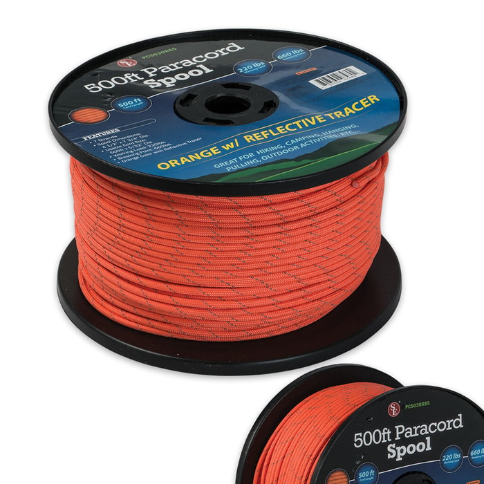 500 ft. Paracord Spool 550 Lb. Seven Strand Orange With Reflective Tracer