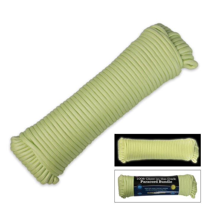 560-lb Seven-Strand Glow-in-the-Dark Paracord - 100’ bundle