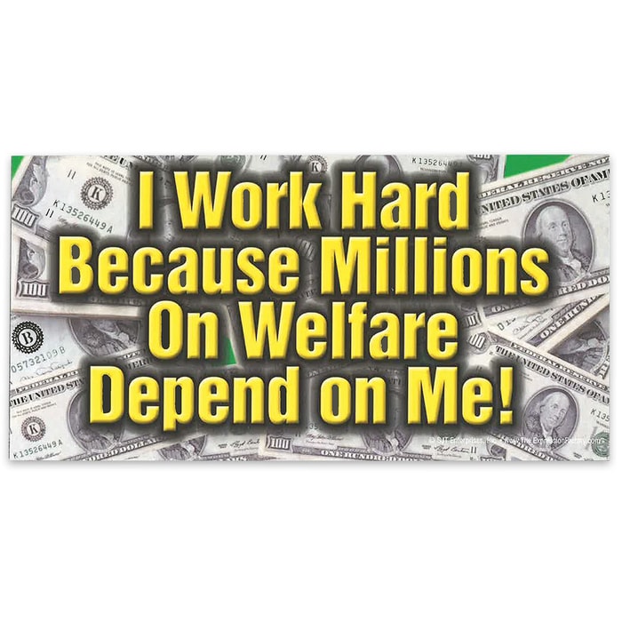 "I Work Hard / Welfare" 4" x 8" Waterproof Car Magnet