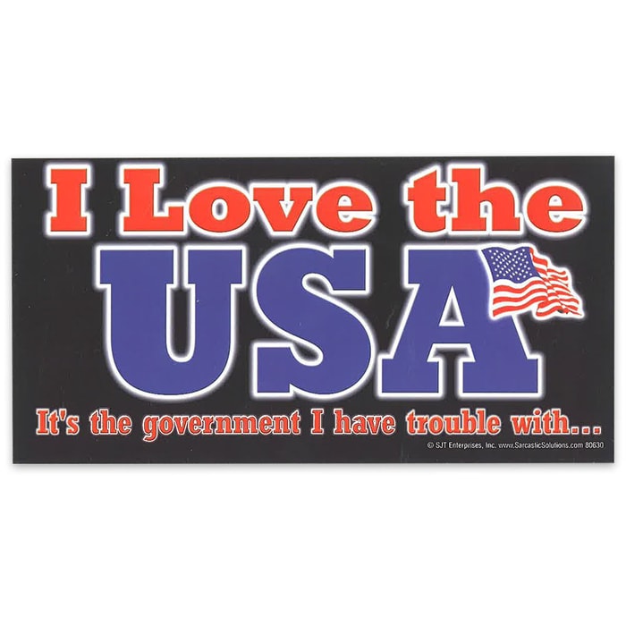 "I Love USA, Not Government" 4" x 8" Waterproof Car Magnet