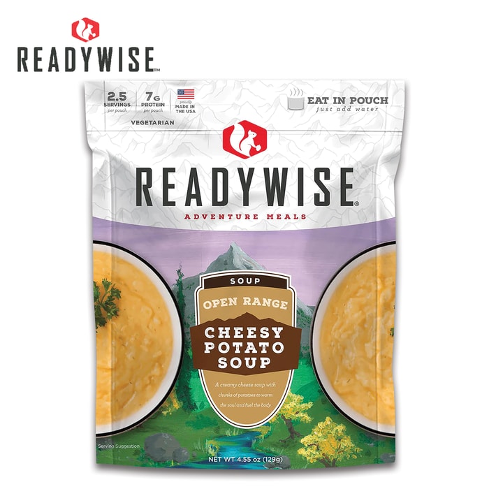 The Open Range Cheesy Potato Soup shown in its pouch