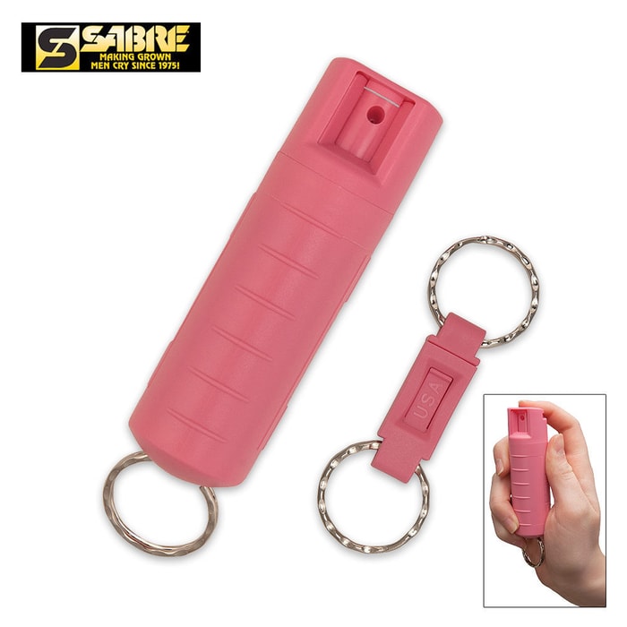 Sabre Compact Maximum Strength Pepper Spray with Pink Key Case