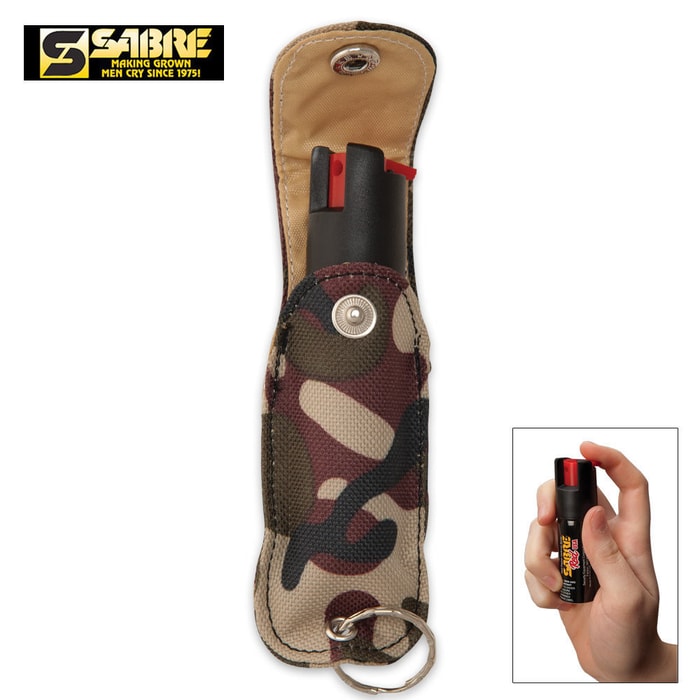 Sabre 3-in-1 Pepper Spray 1/2 oz. Aerosol With Insert Practice Canister Camo Case