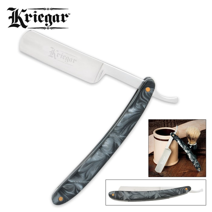 Kriegar German Style Marble Handle Straight Razor Folding Knife