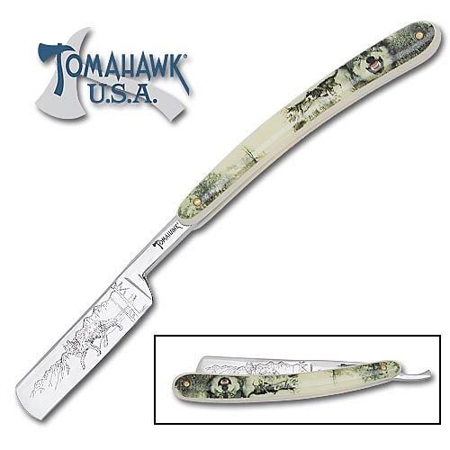 Tomahawk Wildlife Wolf Straight Razor Folding Knife
