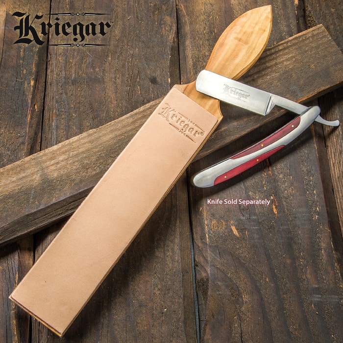 Kriegar Double Sided Paddle Strop - Smooth Buffalo Leather, Solid Hardwood, Sharpest Blade Edges Possible - 2" Wide